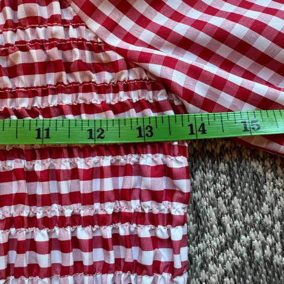 VINE & LOVE Red & White Gingham Milkmaid / Picnic / Puff Sleeves Top - Small - Picture 10 of 12